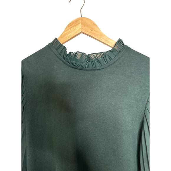 Adrianna Papell Ruffle Collar  Sweater Blouse with Balloon Sleeves Size L Green - Picture 4 of 9